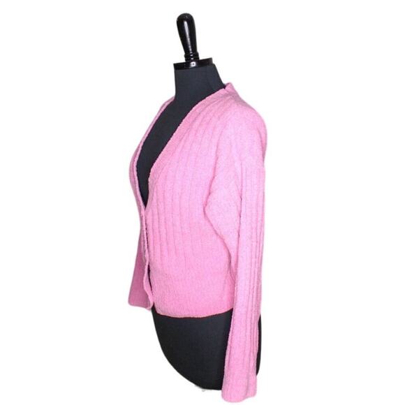Almost Famous Cardigan Sweater Deep V Neck Pink Short Size M - Picture 2 of 5